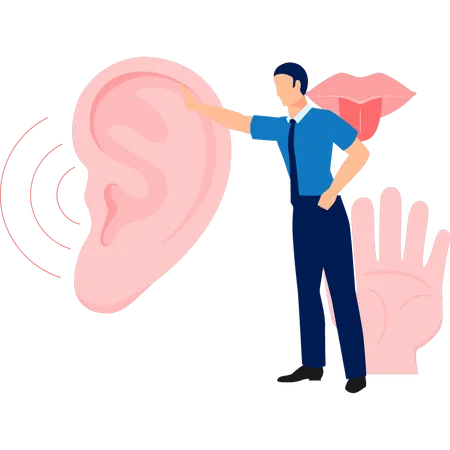 Man showing human ear sound  Illustration