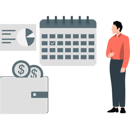 Man showing income schedule  Illustration