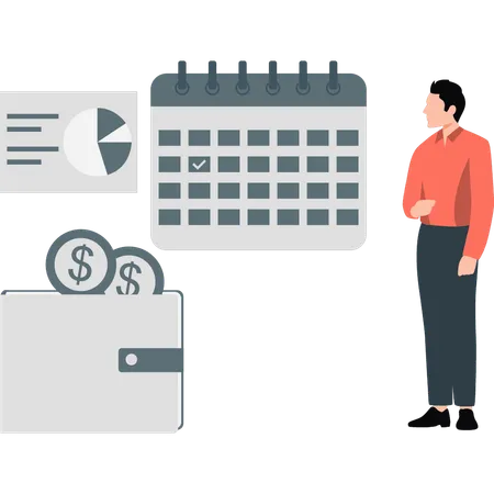 Man showing income schedule  Illustration