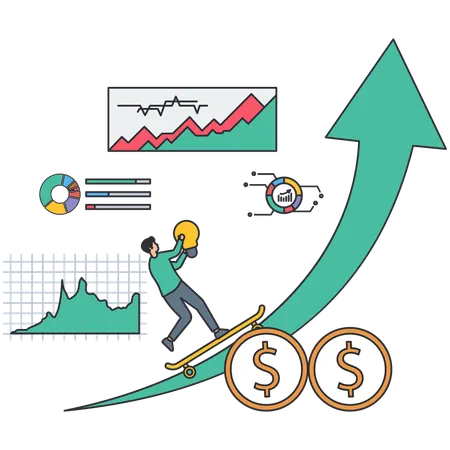 Man showing increase revenue  Illustration