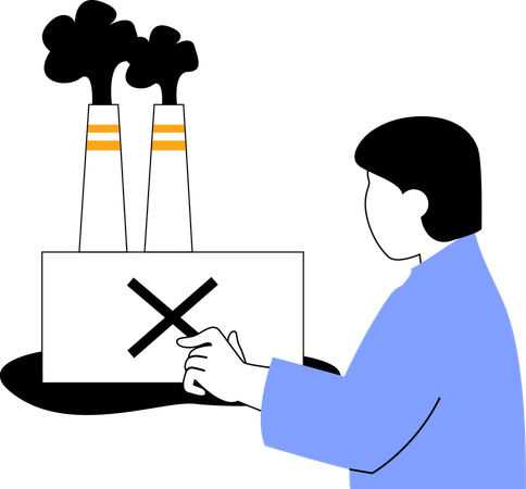 Man showing industry pollution  Illustration