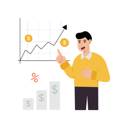 Man showing inflation chart  Illustration