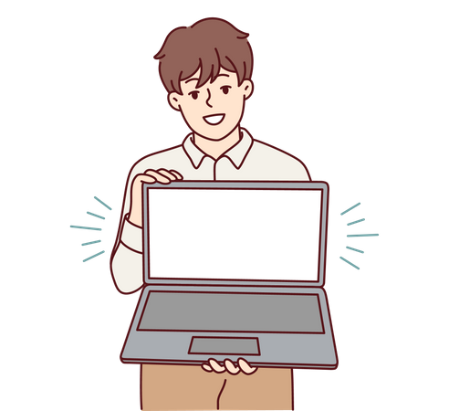 Man showing laptop screen Illustration