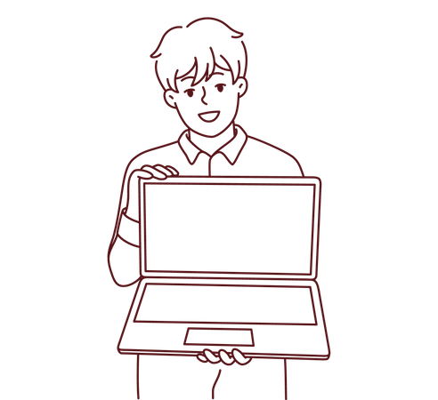 Man showing laptop screen Illustration