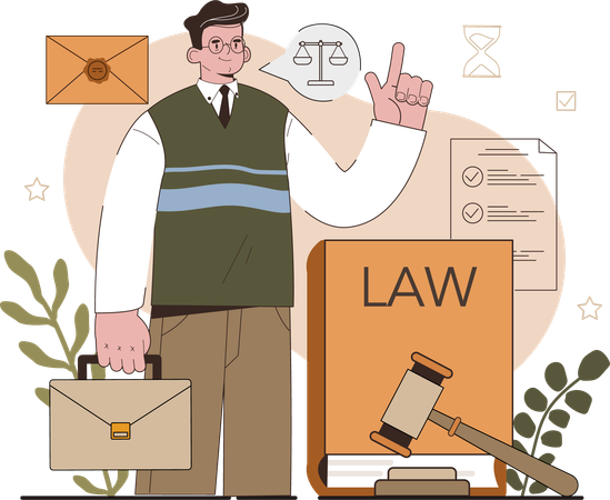 Man showing law book and rules  Ilustração