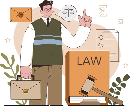 Man showing law book and rules  Ilustração