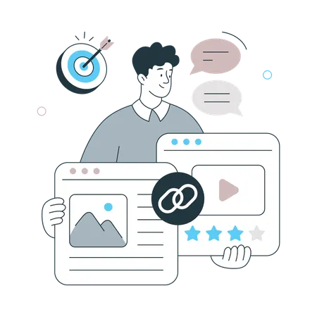 Man showing Link Building on website  Illustration