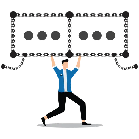 Man showing Link idea for solution  Illustration