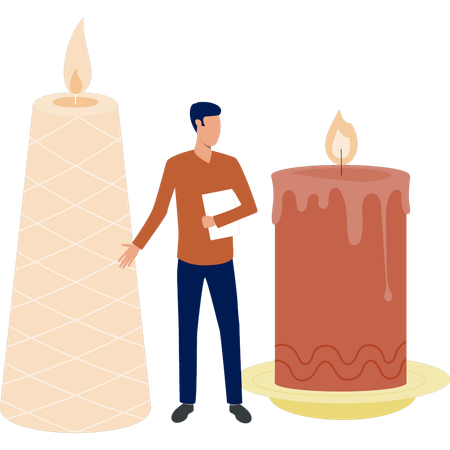 Man showing lit candle  Illustration