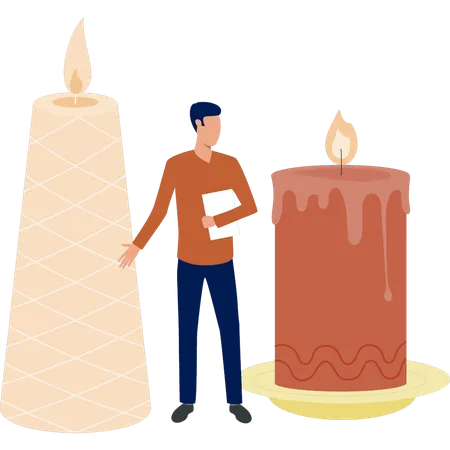 Man showing lit candle  Illustration