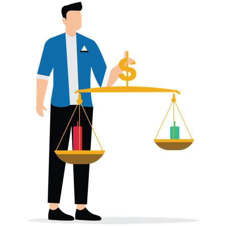 Man showing Loss and gain on investment  Illustration