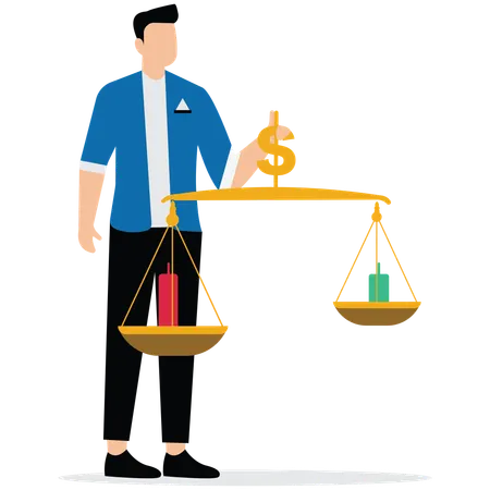 Man showing Loss and gain on investment  Illustration