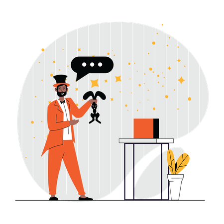 Man showing magic hat rabbit trick  Illustration