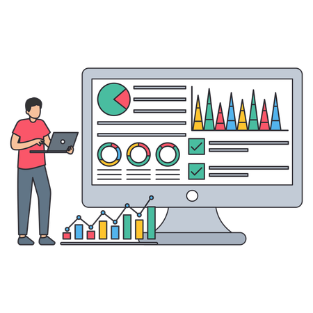 Man showing Market dashboard  Illustration