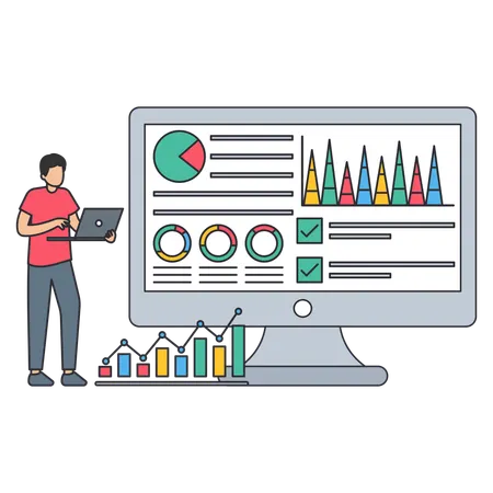 Man showing Market dashboard  Illustration