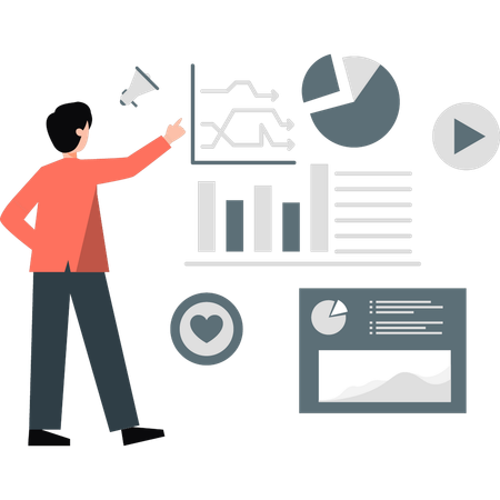 Man showing marketing pie chart  Illustration