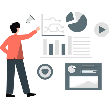 Man showing marketing pie chart  Illustration