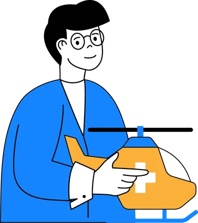 Man showing medical emergency helicopter  Illustration