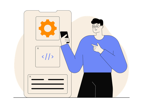 Man showing mobile application  Illustration