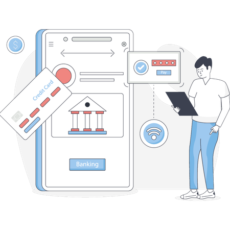 Man Showing Mobile Banking  Illustration