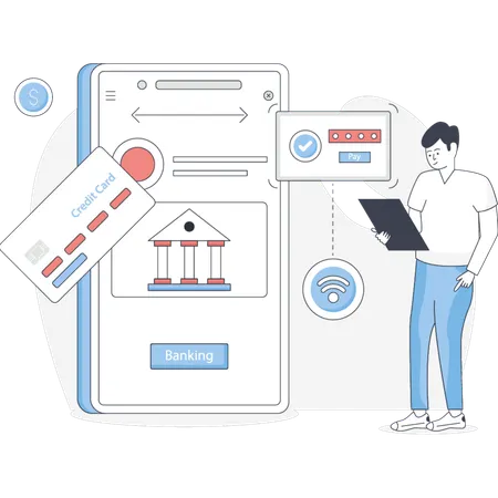 Man Showing Mobile Banking  Illustration