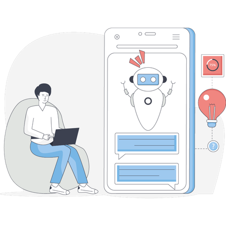 Man showing mobile pone customer service robot  Illustration