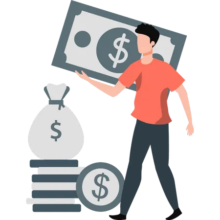 A Boy Is Showing Money Illustration