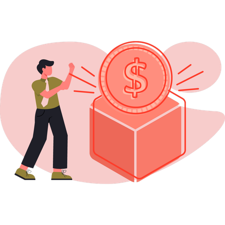 Man showing money box  Illustration