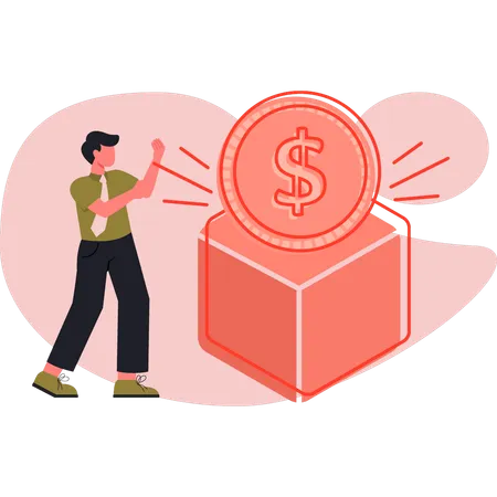 Man showing money box  Illustration