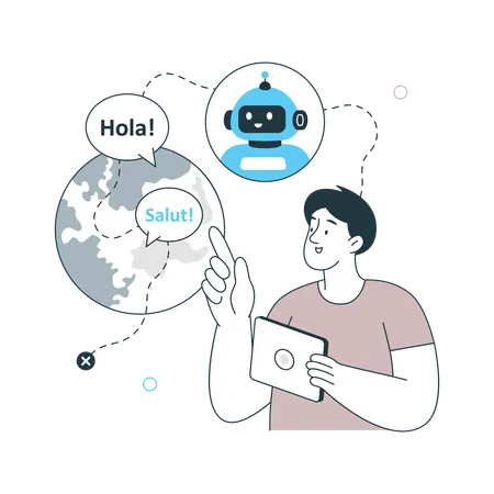 Man showing Multilingual Call  Illustration