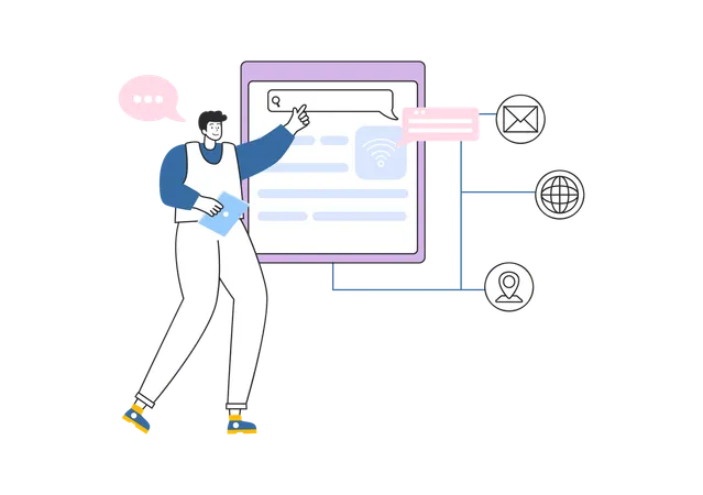 Man showing network security  Illustration