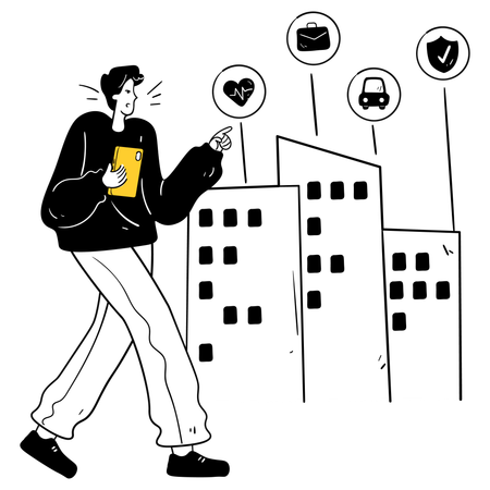 Man showing Networking in Smart City  Illustration