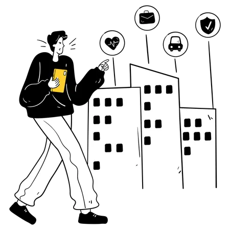 Man showing Networking in Smart City  Illustration