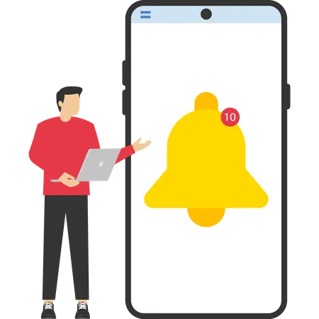 Man showing new email notification on phone  イラスト