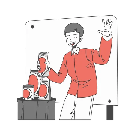 Man showing new product  Illustration