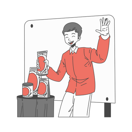 Man showing new product  Illustration