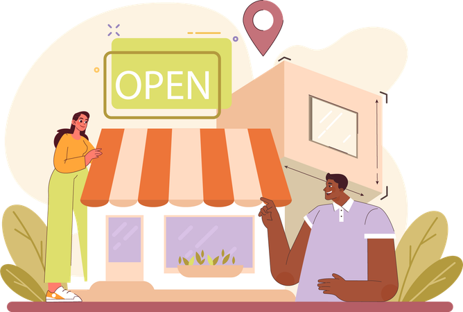 Man showing new shop location  Illustration