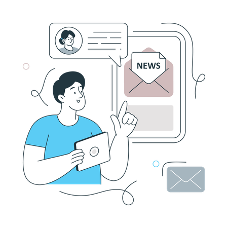 Man showing Newsletter on mobile  Illustration