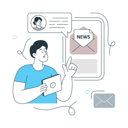 Man showing Newsletter on mobile  Illustration