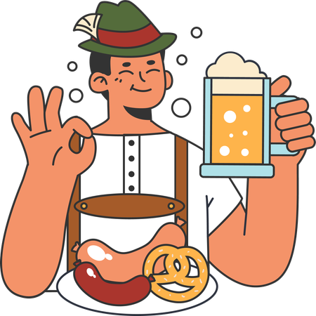 Man showing nice gesture while holding beer glass  Illustration