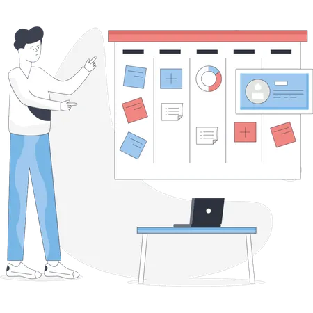 Man showing notices board  Illustration