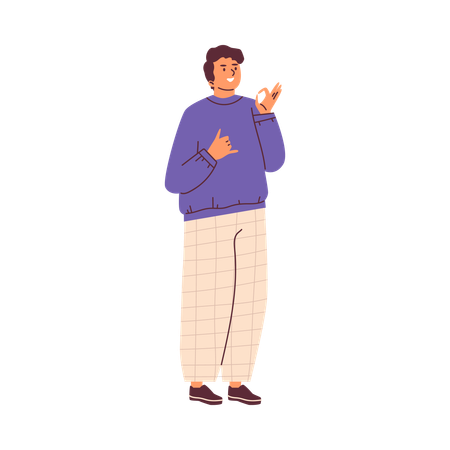 Man showing ok deaf sign language international while gesture for conversation deafness people  Illustration