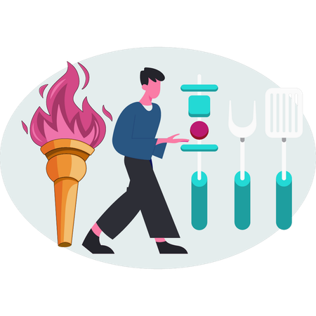 Man  showing Olympic torch  Illustration