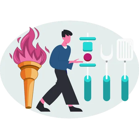 Man  showing Olympic torch  Illustration