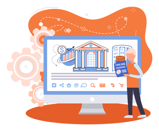 Man showing online bank statement  Illustration