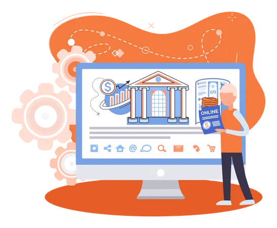 Man showing online bank statement  Illustration