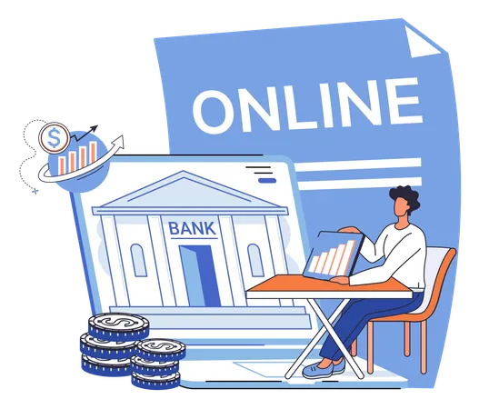 Man showing online banking operations and report  Illustration