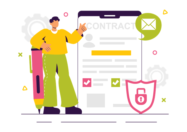 Man showing online contract  Illustration