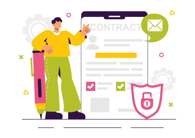 Man showing online contract  Illustration