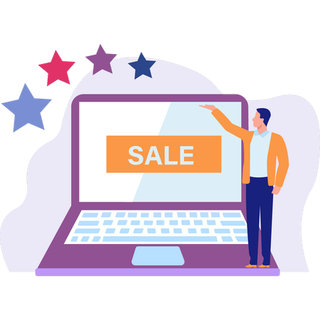 Man showing online sale rating  Illustration